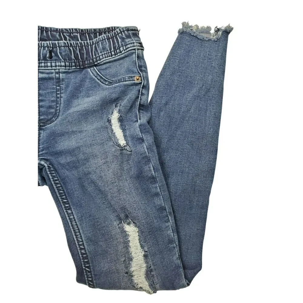 Justice Girls Size 12 Slim Distressed Raw Hem Blue‎ Denim Jeans